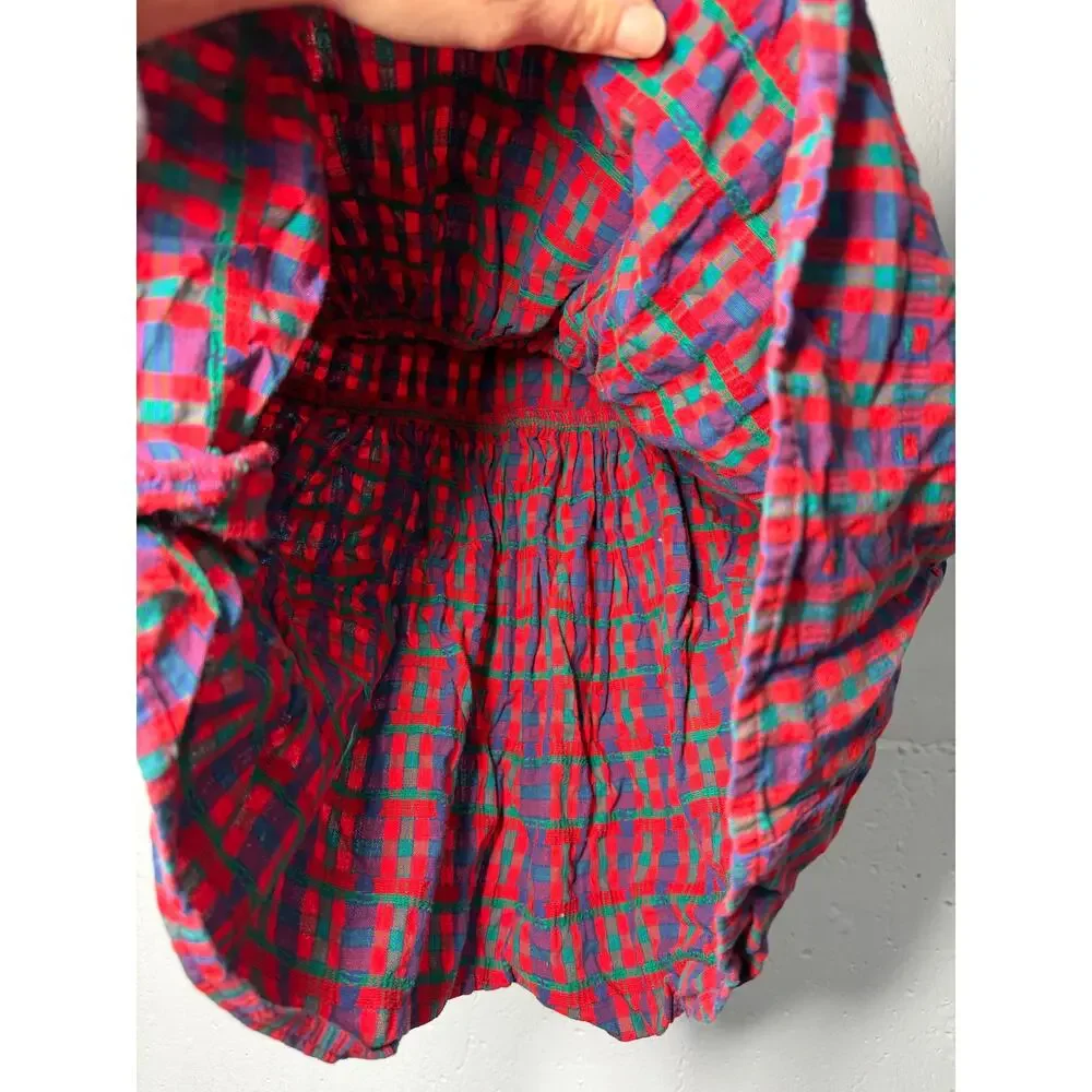 Oshkosh Vintage Girls 6X Apple Dress Jumper Plaid Red Made in USA
